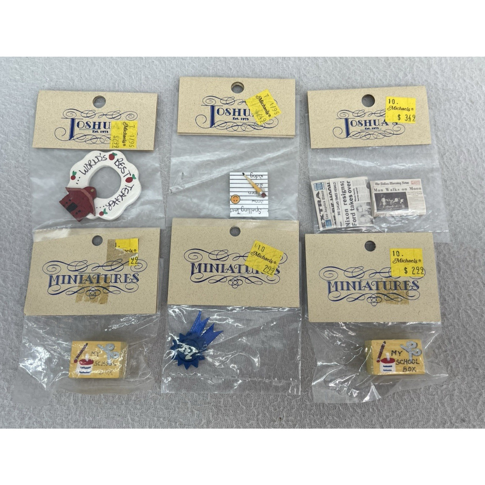 VTG Dollhouse Miniatures Lot of 6 School House Accessories Newspaper Teacher NIP